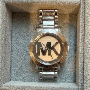 Michael Kors Silver and White MK Logo Bracelet Watch